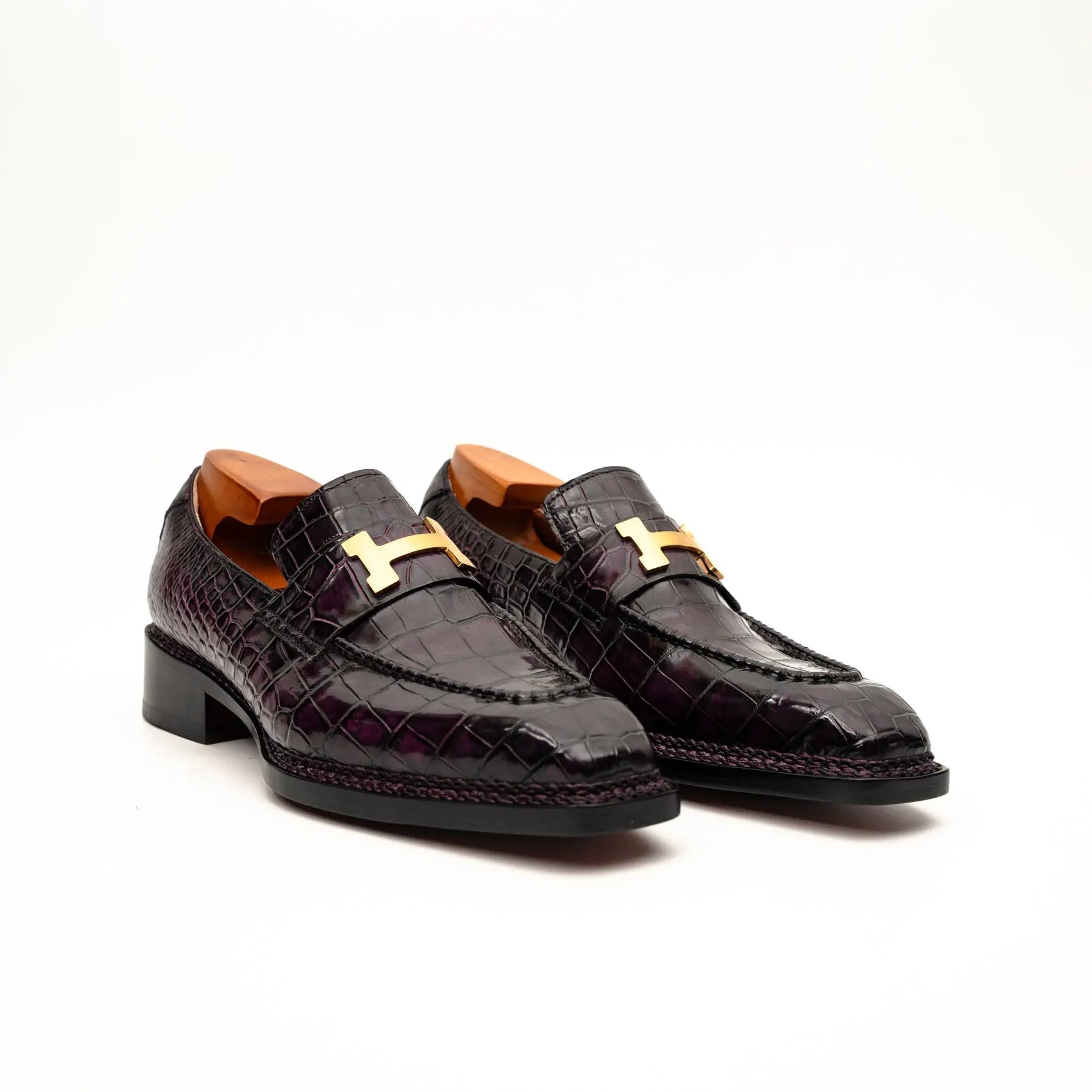 Black Burgundy Crocodile Bit Loafer