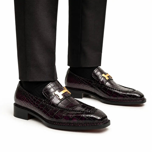 Black Burgundy Crocodile Bit Loafer