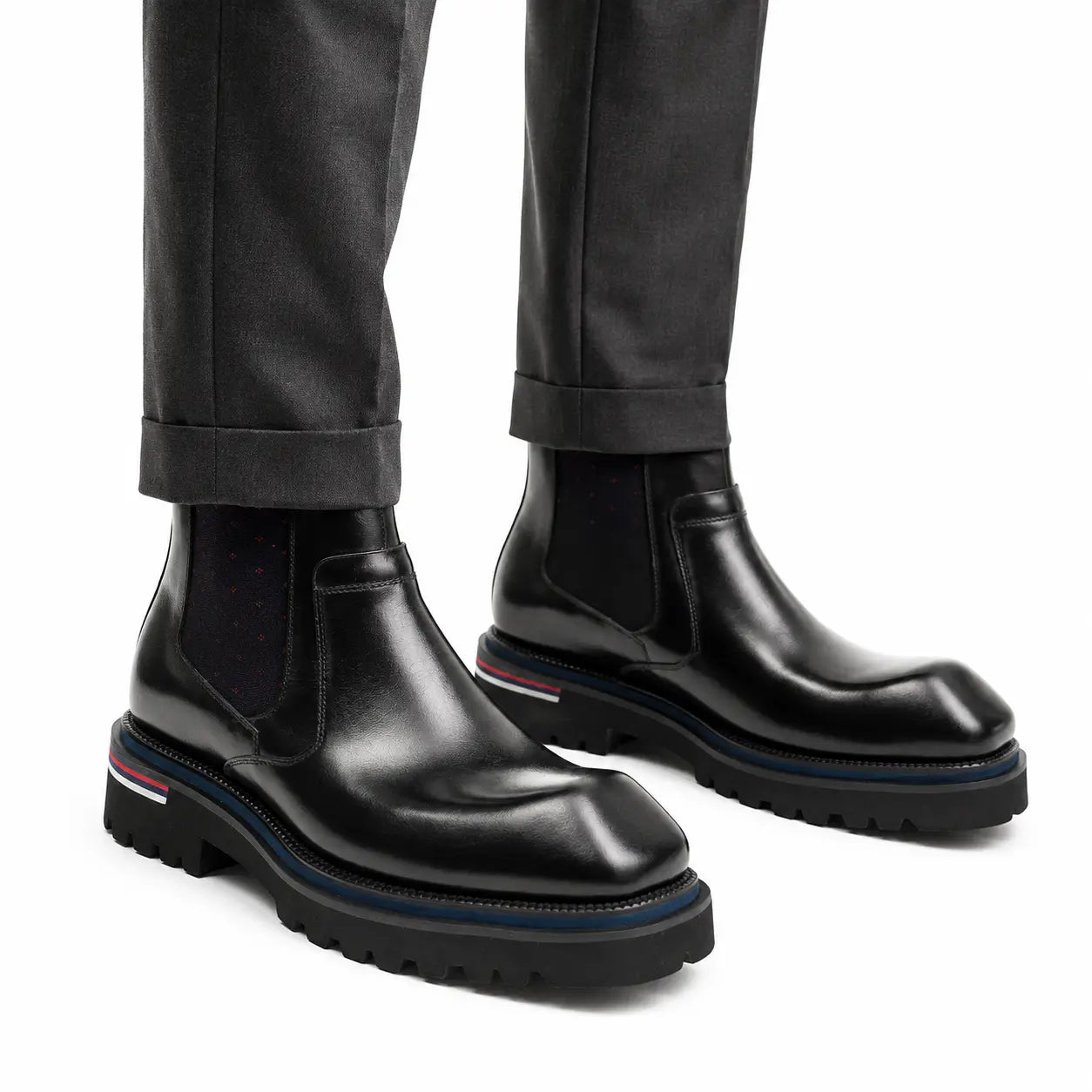 Black Calf Chelsea Boots with Lug Sole
