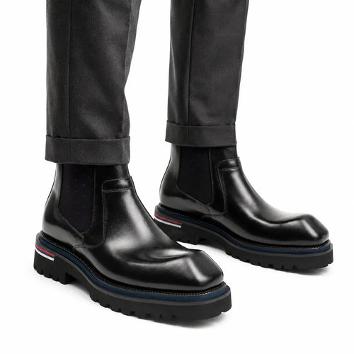 Black Calf Chelsea Boots with Lug Sole