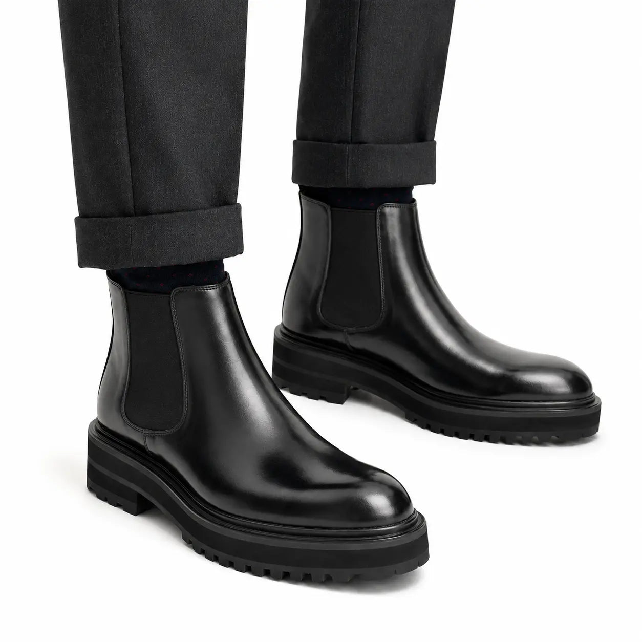 Black Chelsea Boots with Contrast Lug Sole