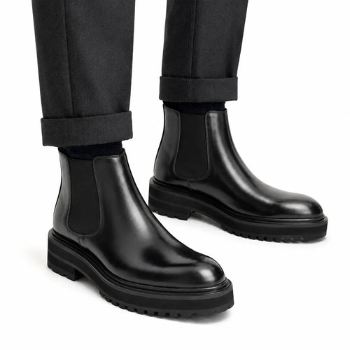 Black Chelsea Boots with Contrast Lug Sole