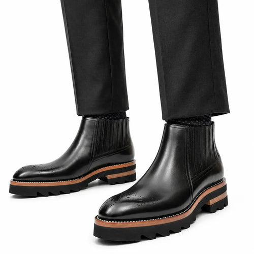 Black Chelsea Boots with Ribbed Panels