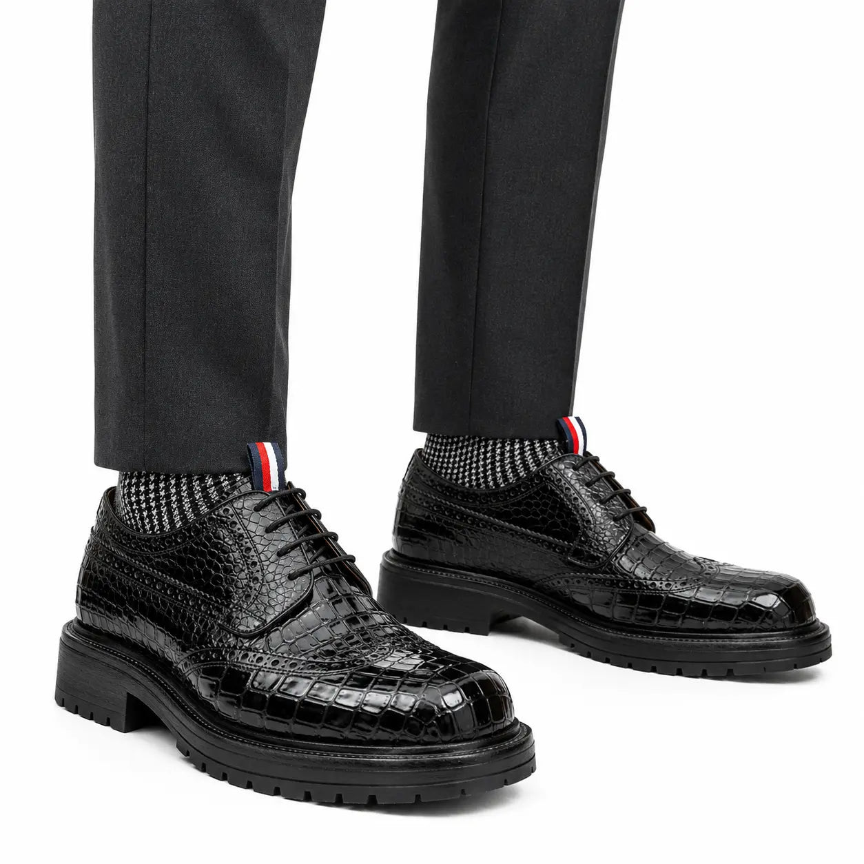 Black Croc-Embossed Derby