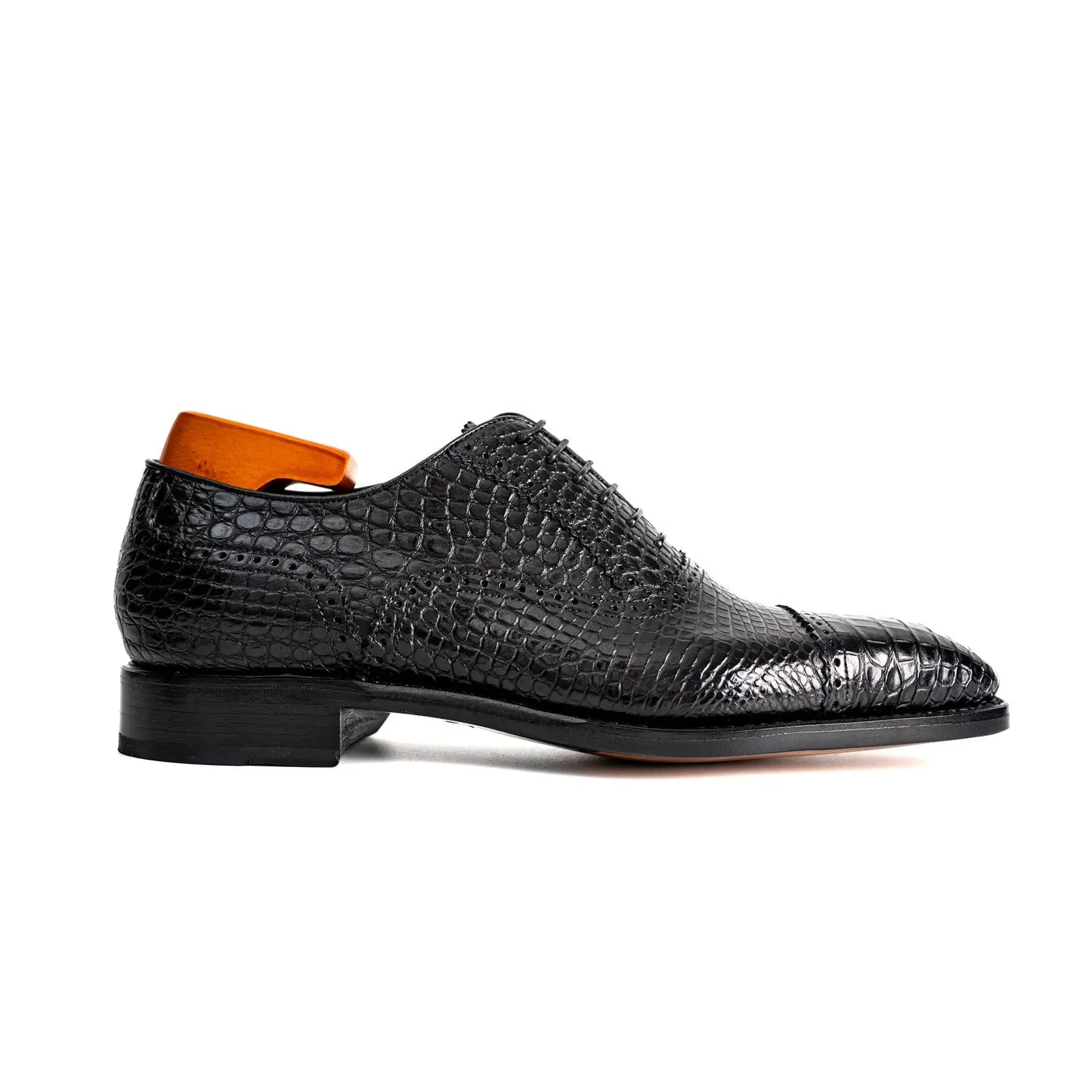 Black Croc-Textured Oxford Shoe