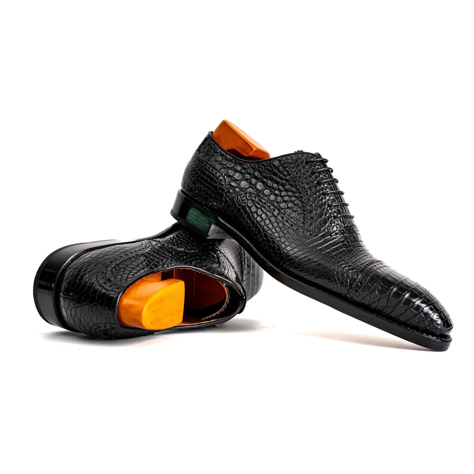 Black Croc-Textured Oxford Shoe