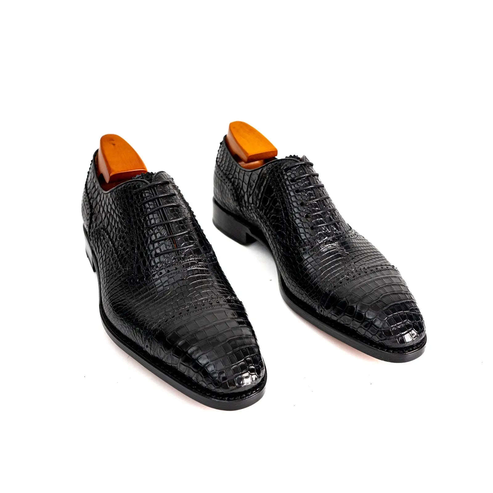 Black Croc-Textured Oxford Shoe