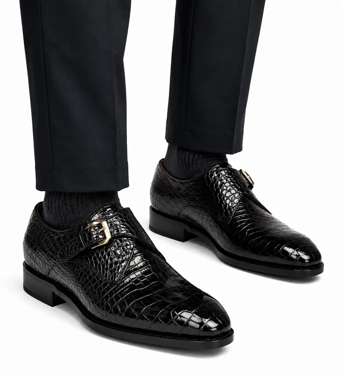 Black Crocodile Monk Strap