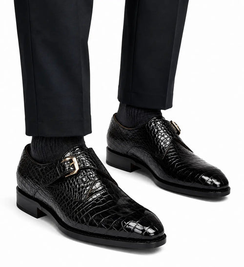 Black Crocodile Monk Strap