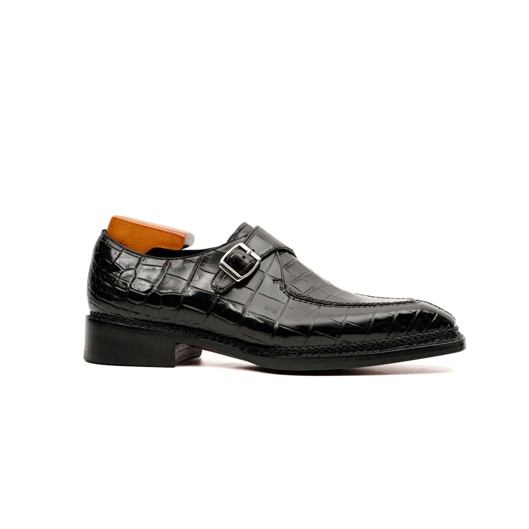 Black Crocodile Monk Strap Shoe