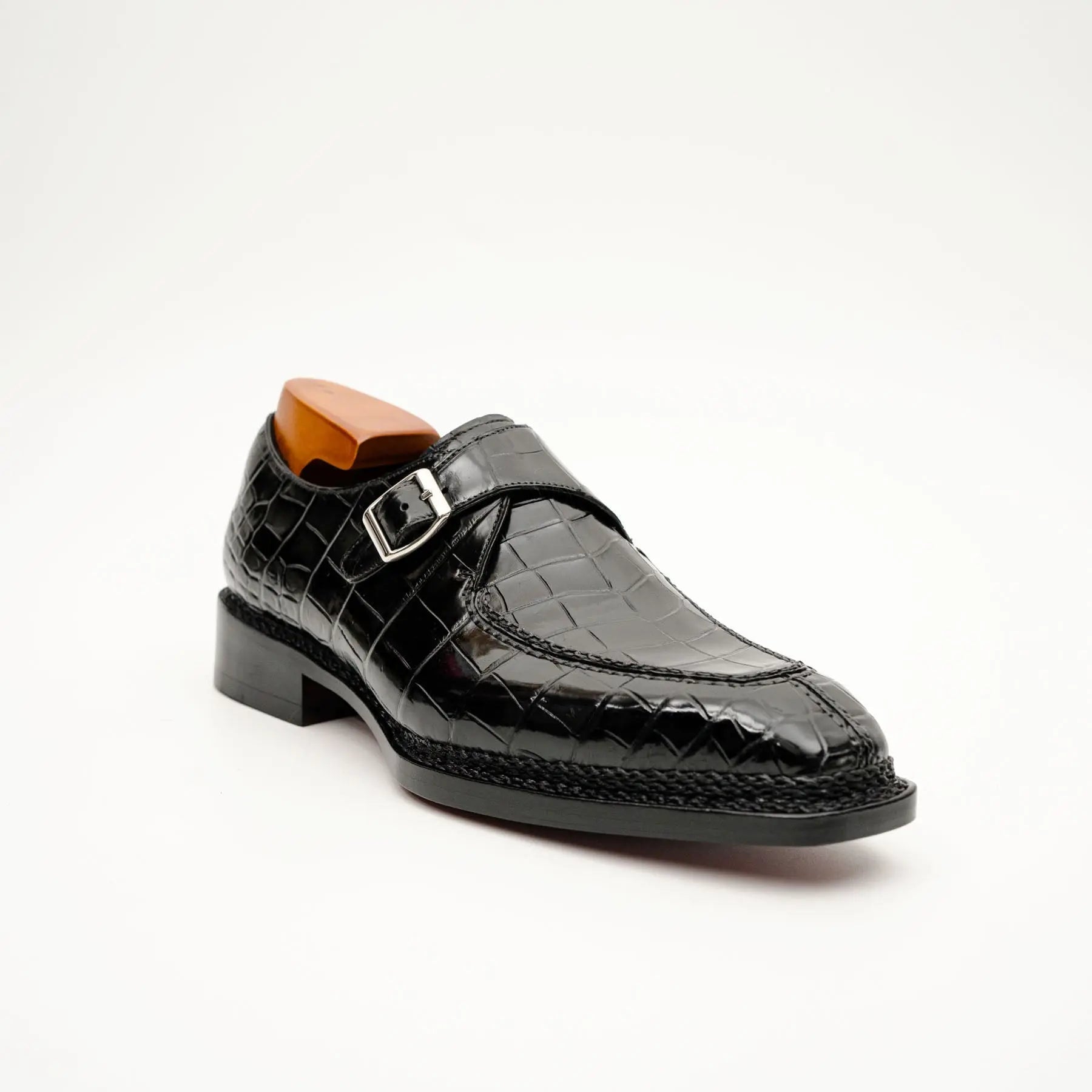 Black Crocodile Monk Strap Shoe