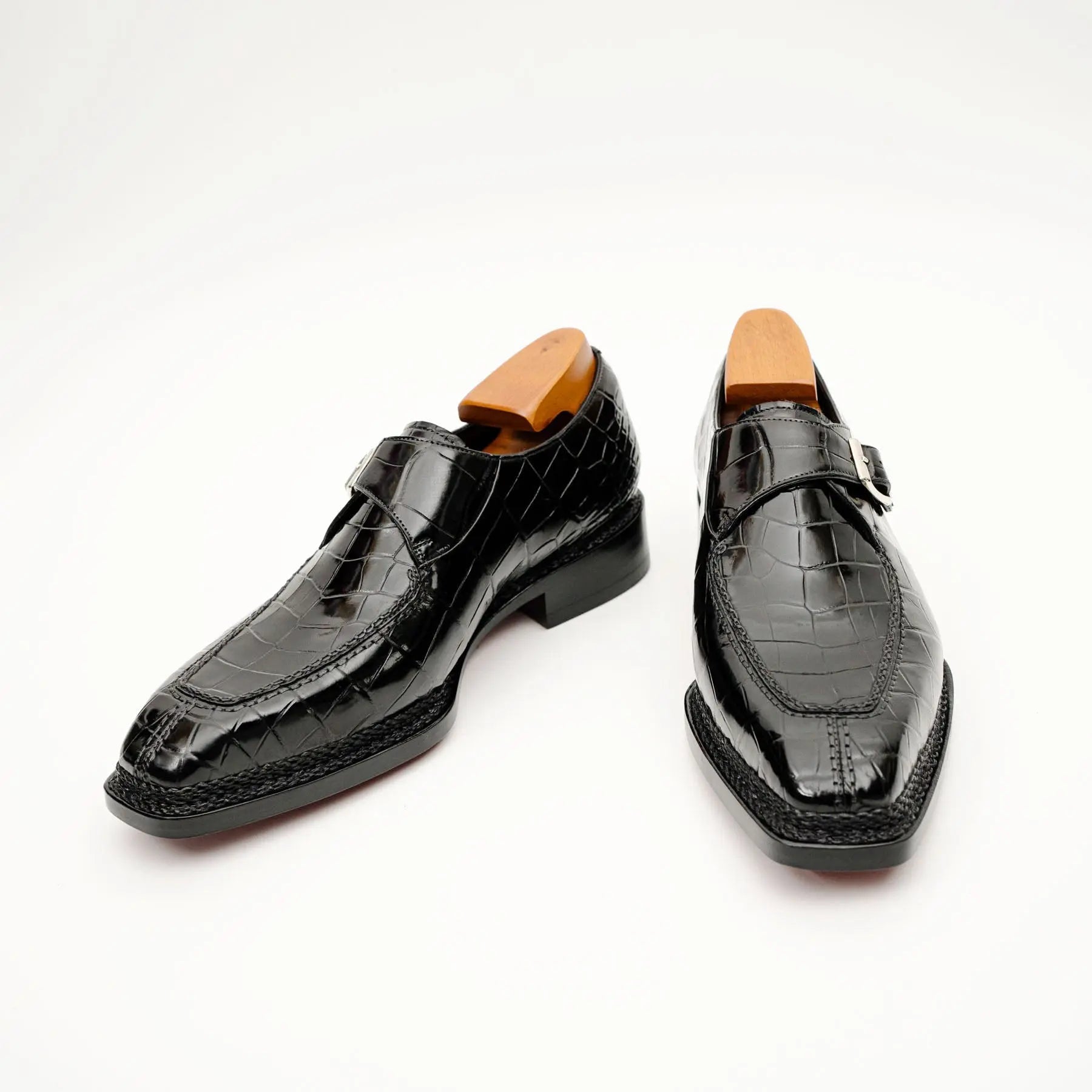 Black Crocodile Monk Strap Shoe