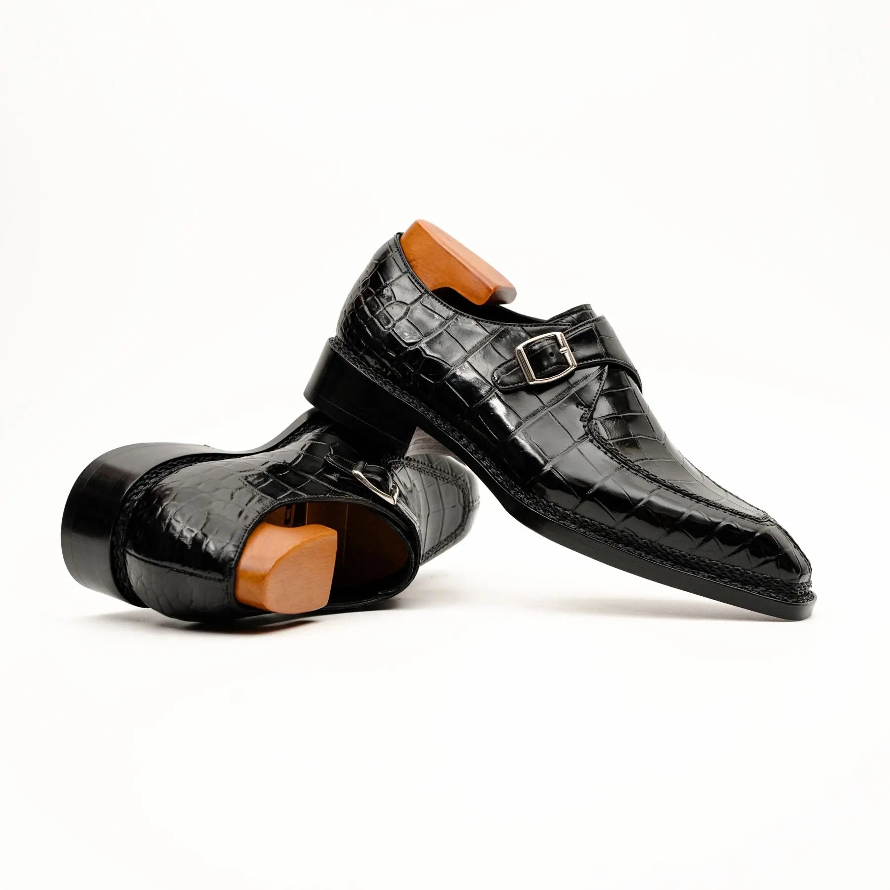 Black Crocodile Monk Strap Shoe