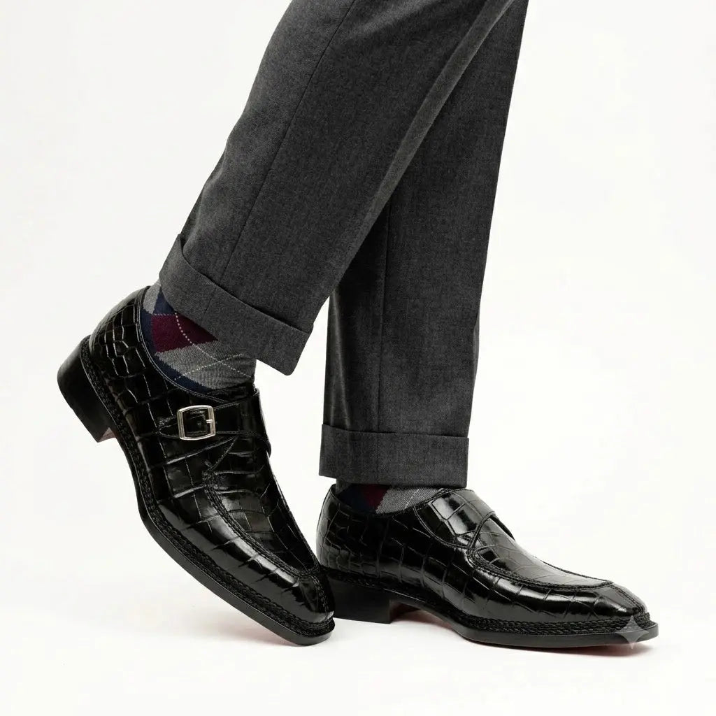 Black Crocodile Monk Strap Shoe