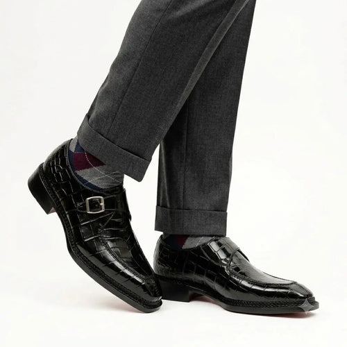 Black Crocodile Monk Strap Shoe