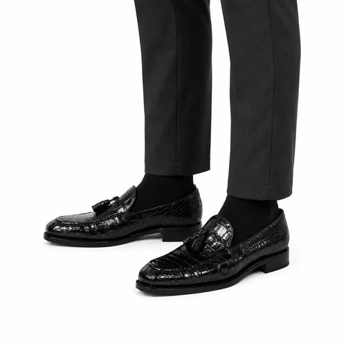 Black Crocodile Tassel Loafer