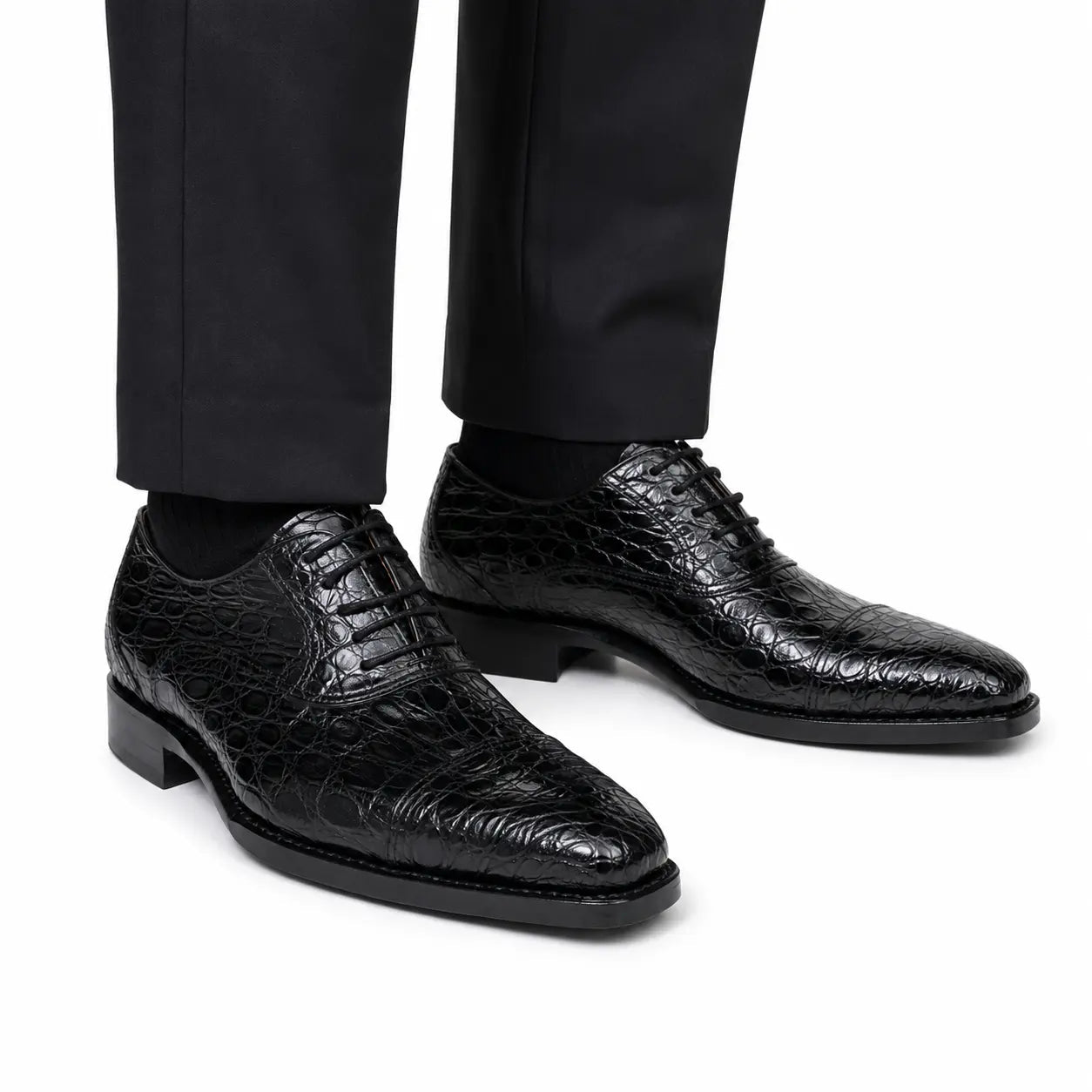 Black Crocodile-Textured Dress Shoe