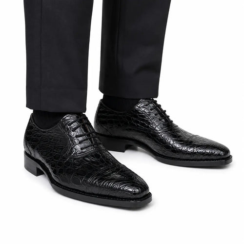 Black Crocodile-Textured Dress Shoe