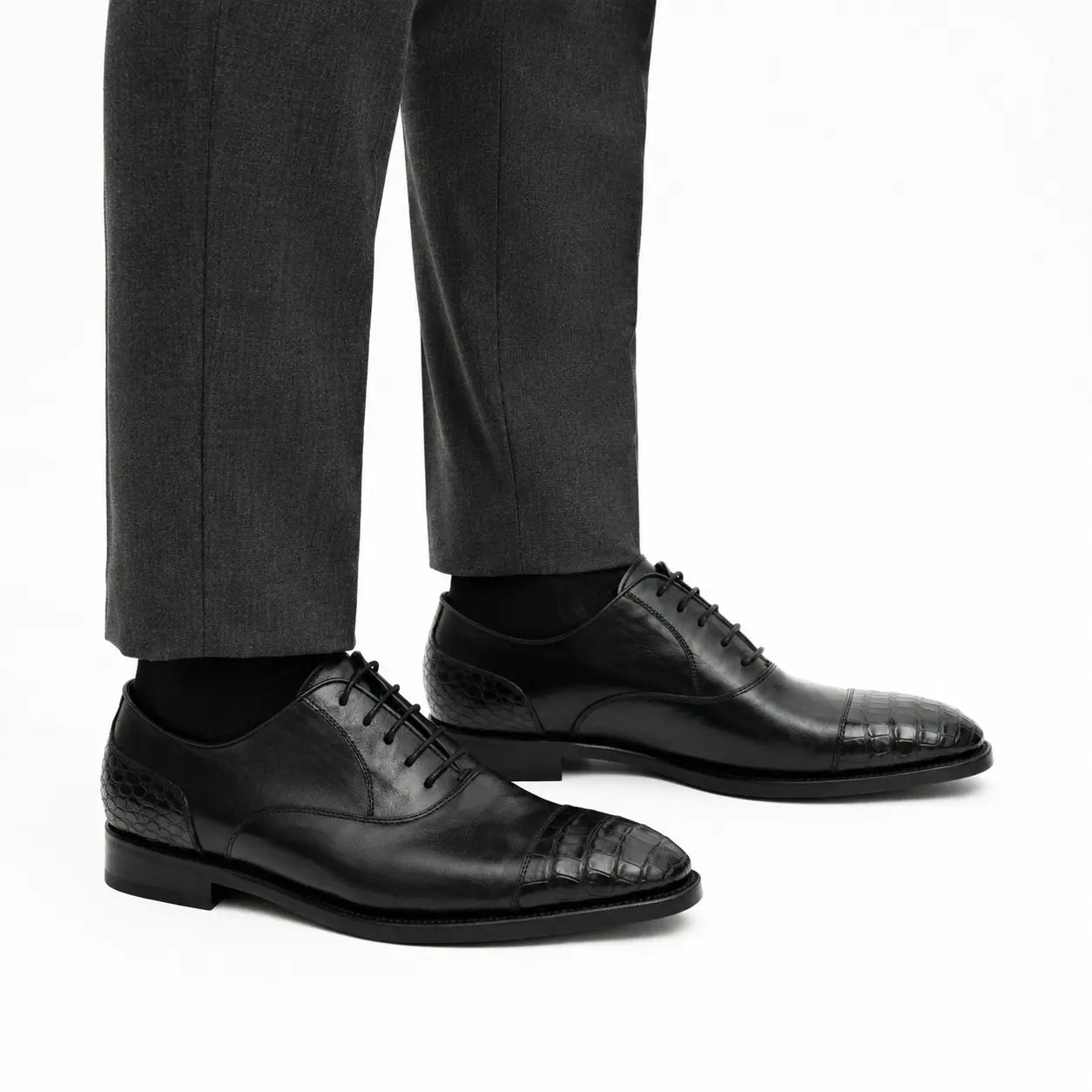 Black Crocodile-Textured Oxford