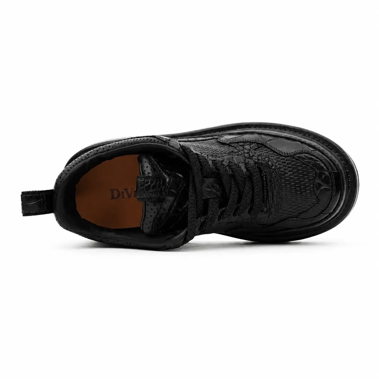 Black Crocodile-Textured Platform Sneaker