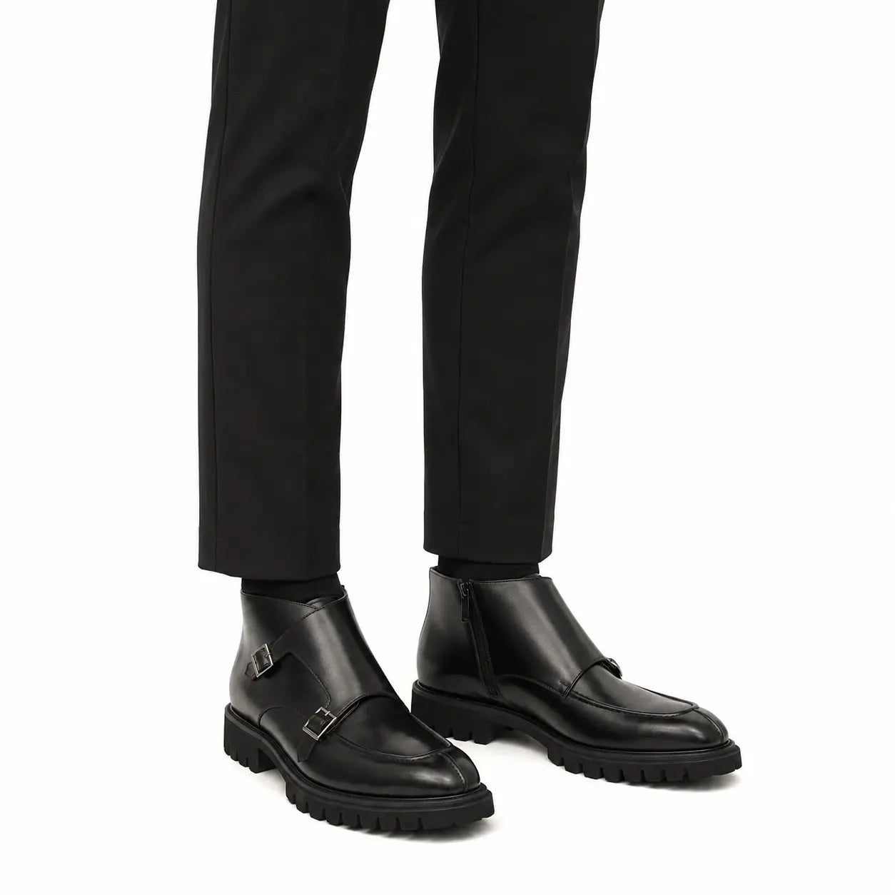 Black Double Monk Combat Boot