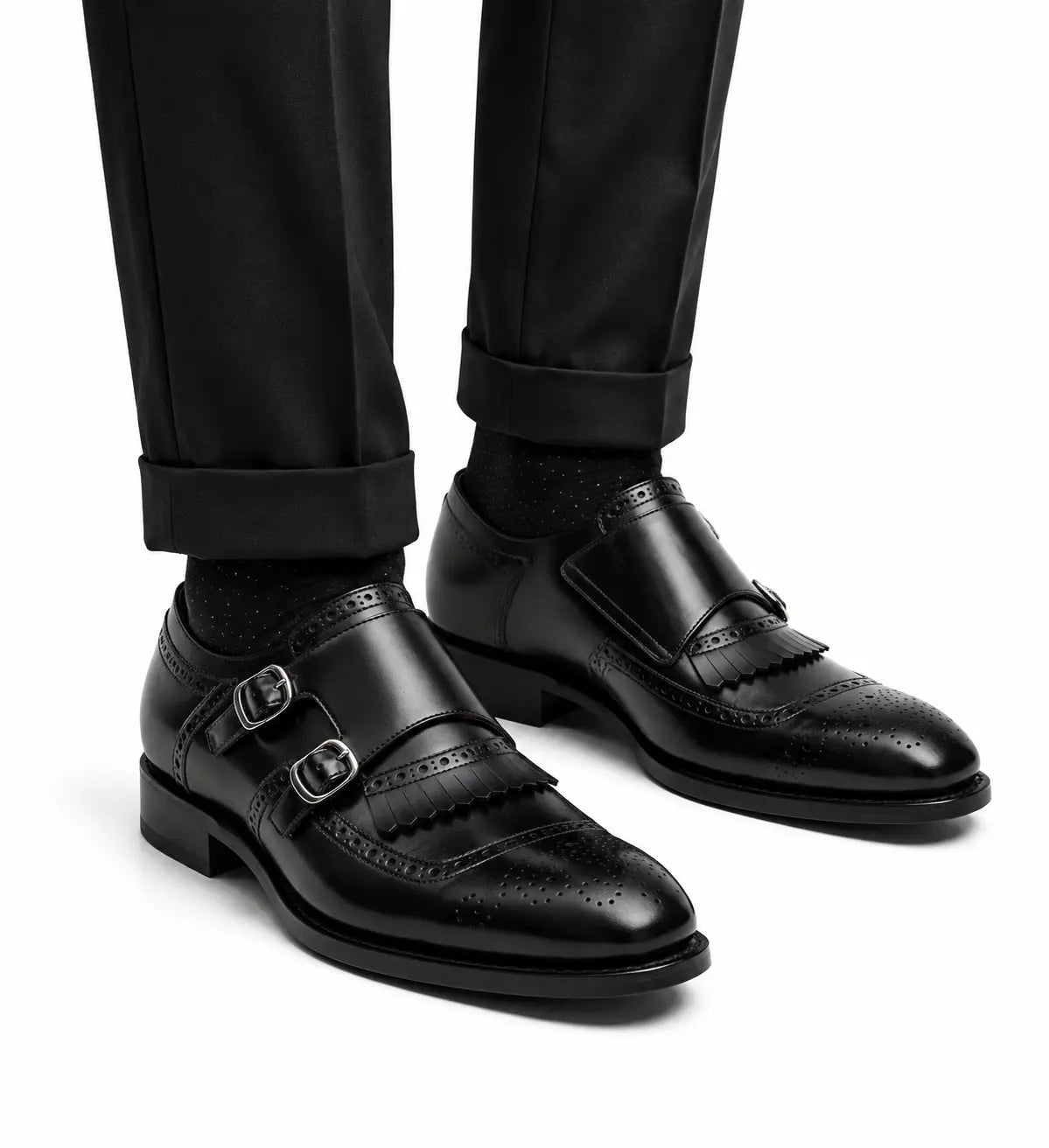 Black Double Monk Strap Shoe