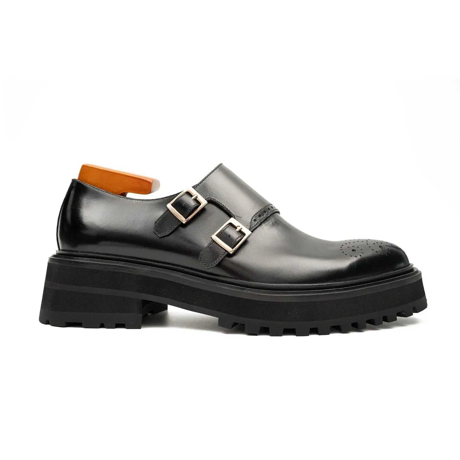 Black Double Monk Strap Lift Shoe