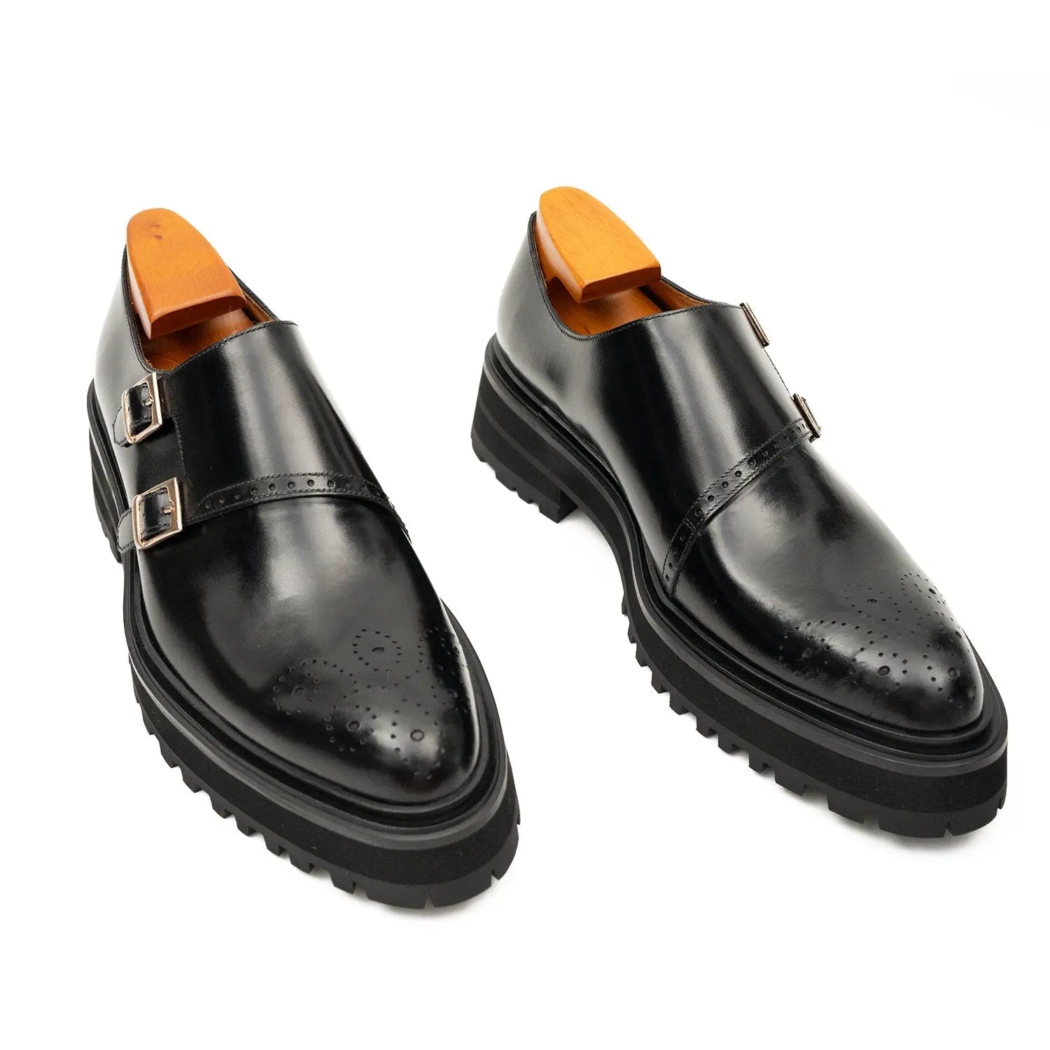 Black Double Monk Strap Lift Shoe
