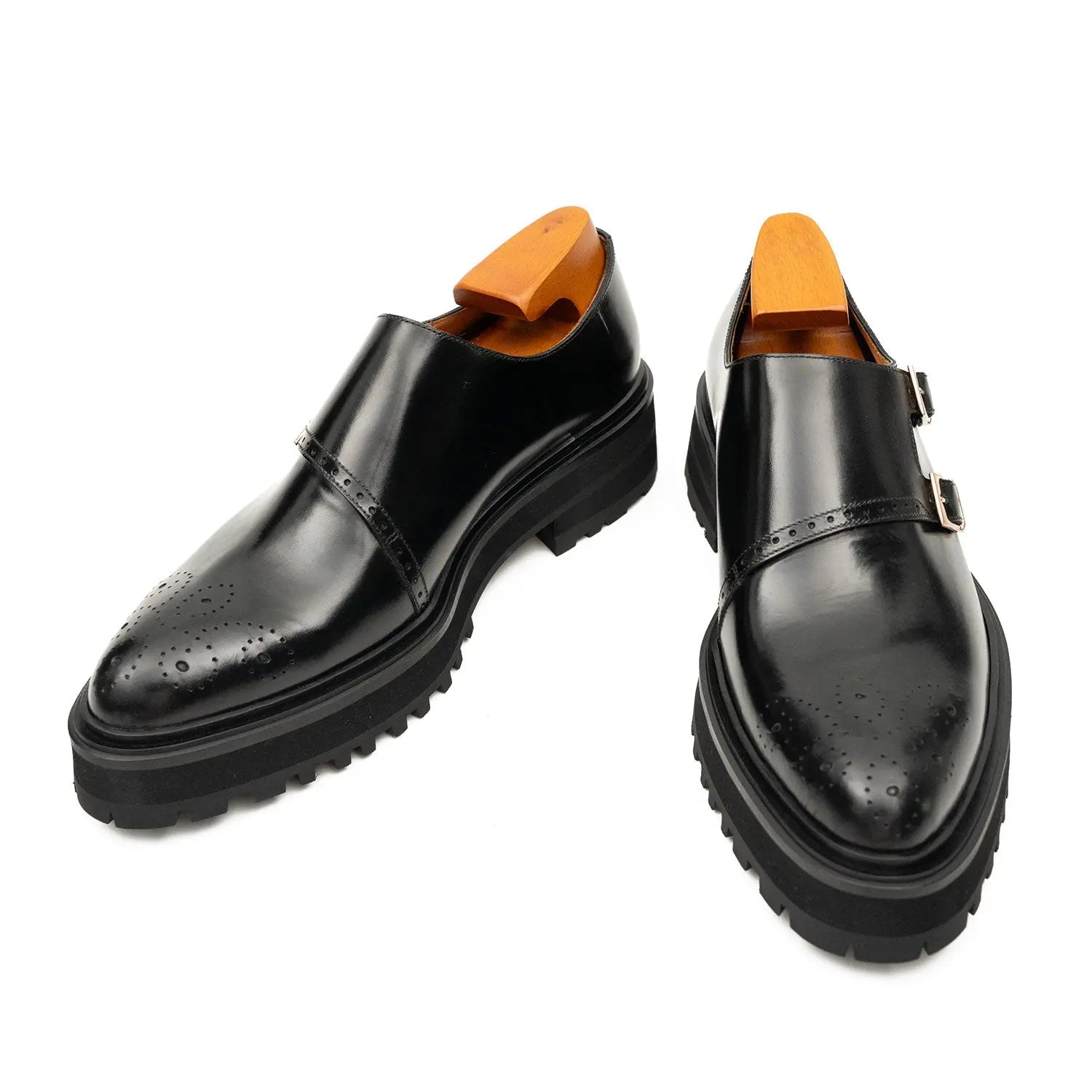 Black Double Monk Strap Lift Shoe