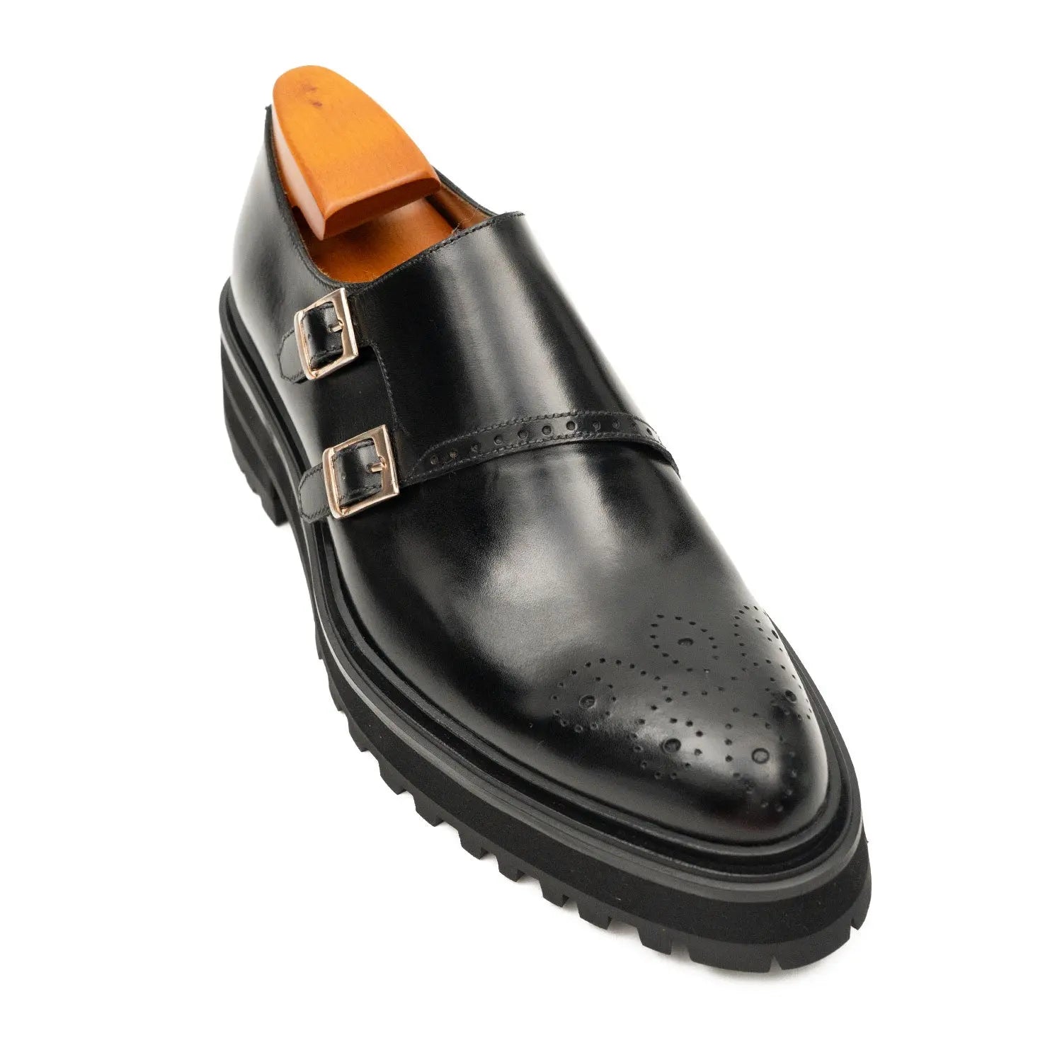 Black Double Monk Strap Lift Shoe