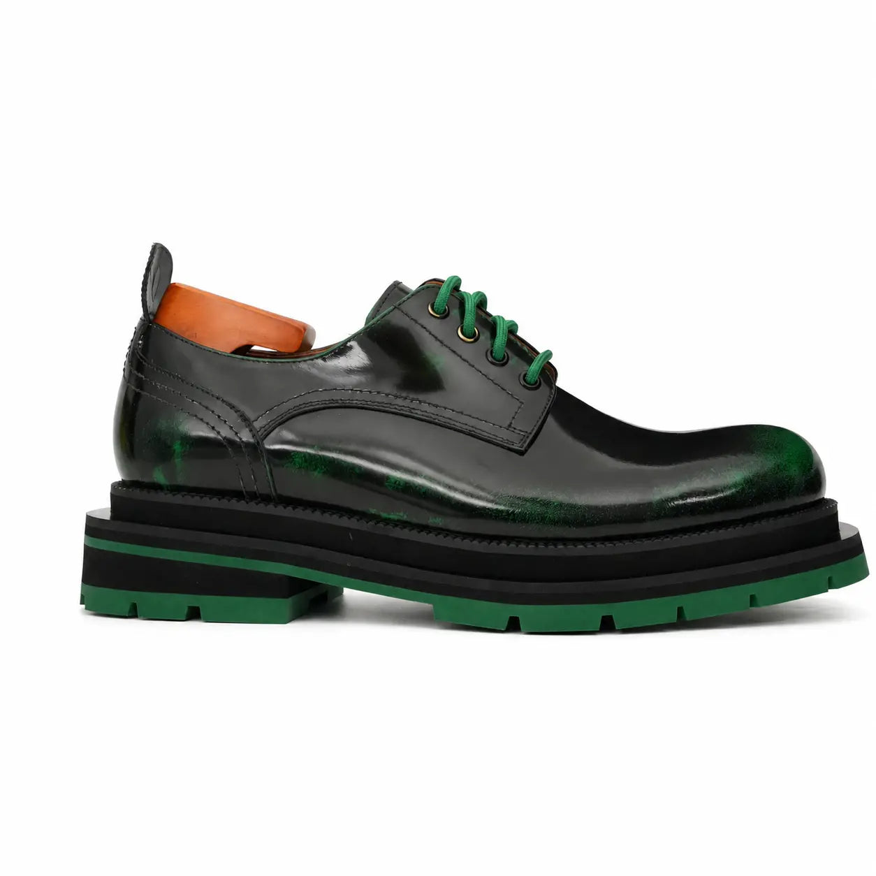 Black-Green Leather Platform Derbies