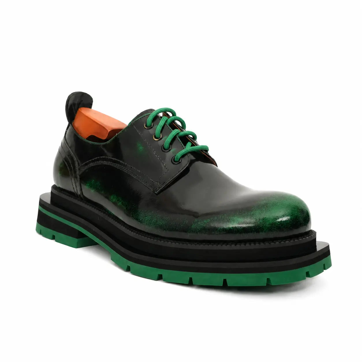 Black-Green Leather Platform Derbies