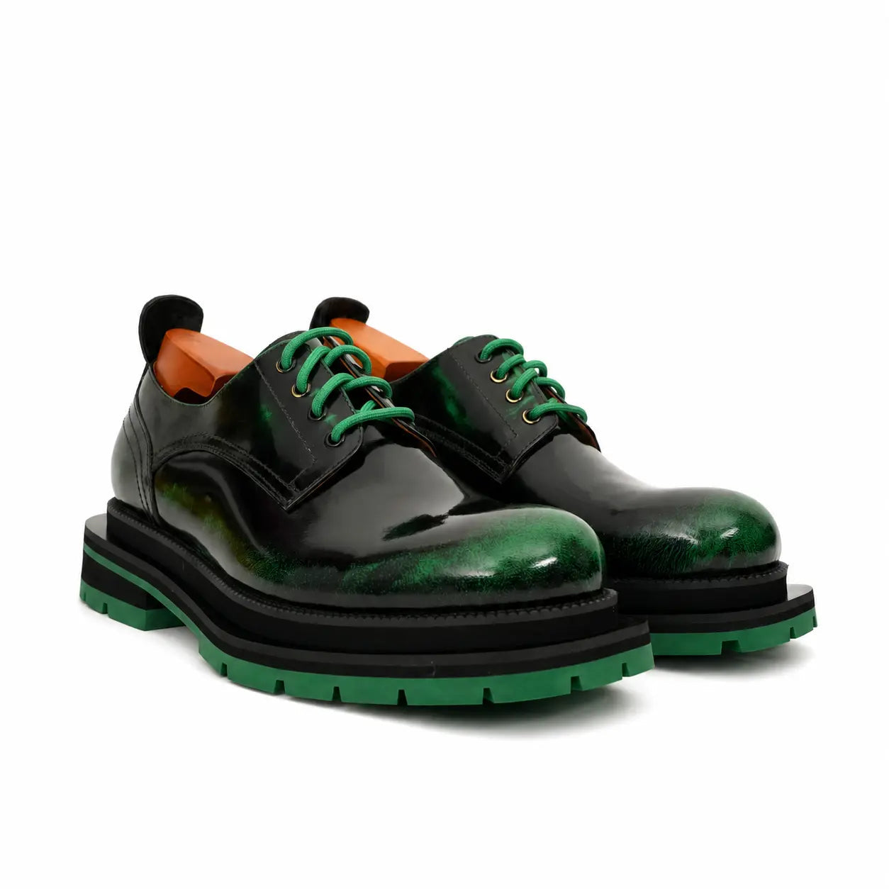 Black-Green Leather Platform Derbies