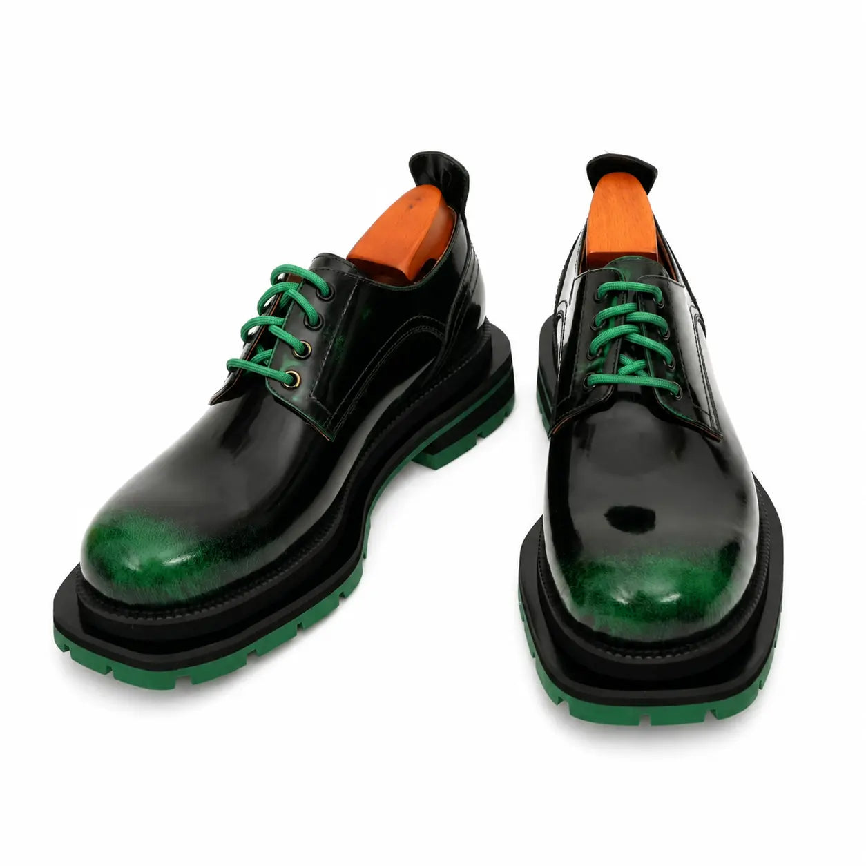 Black-Green Leather Platform Derbies