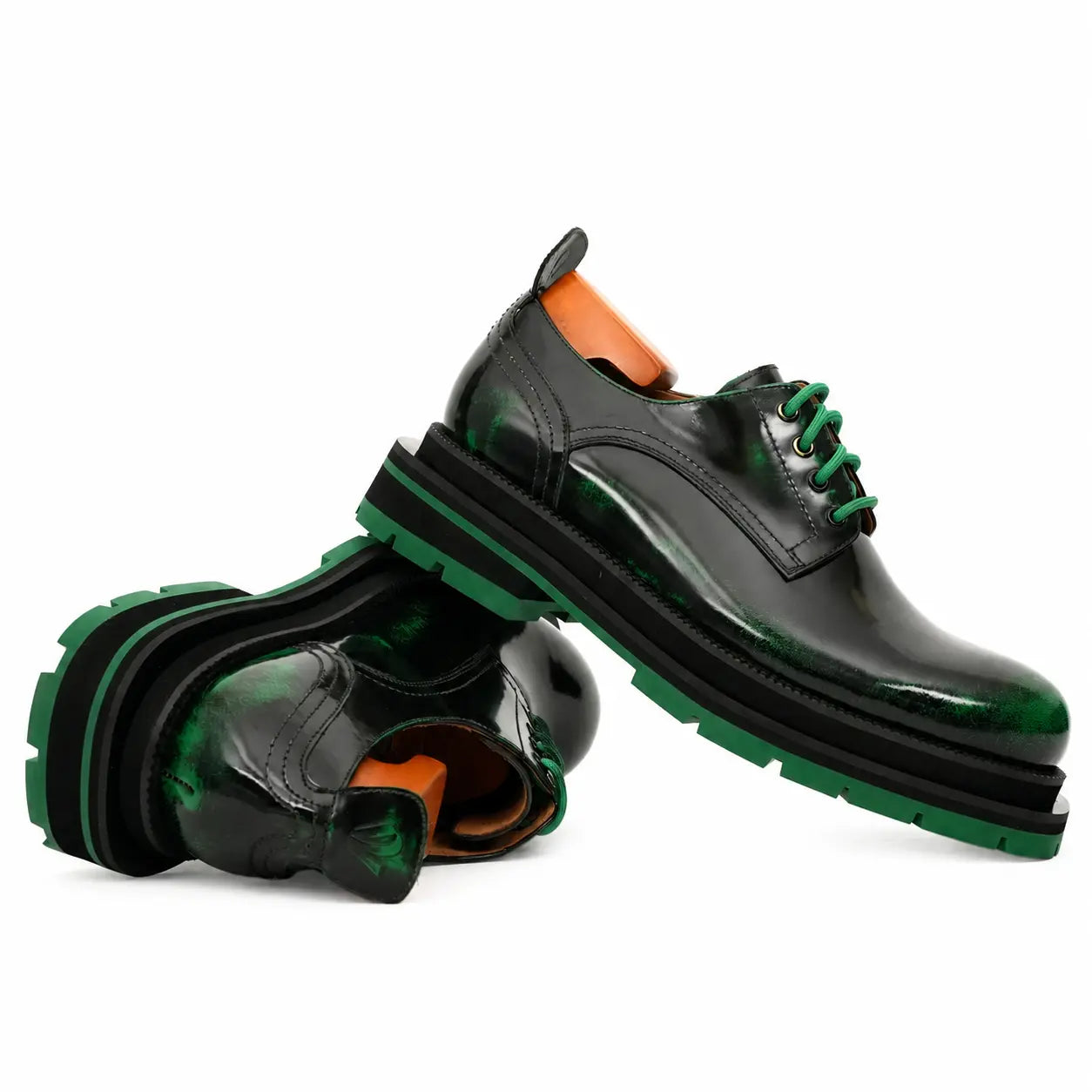 Black-Green Leather Platform Derbies