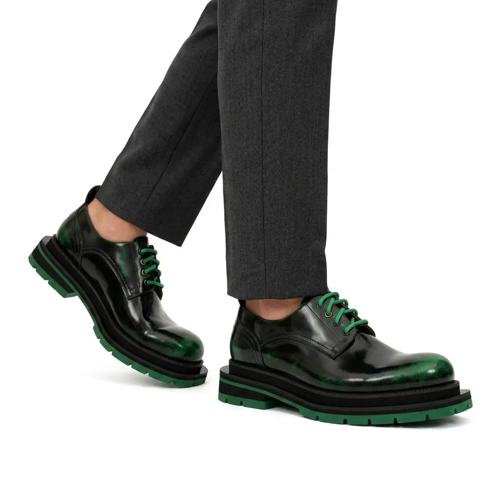Black-Green Leather Platform Derbies