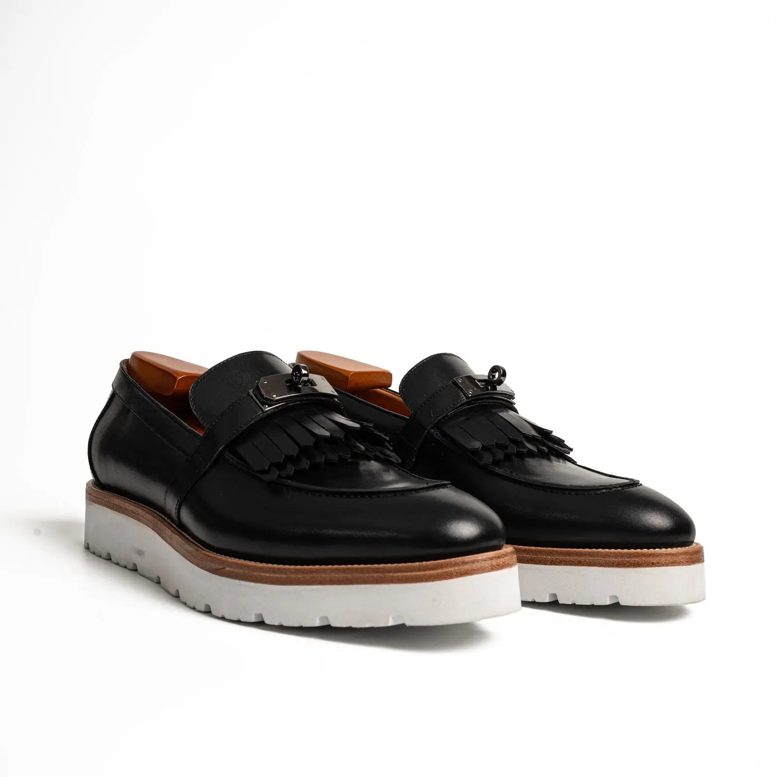 Black Kiltie Buckle XL Sole Loafers