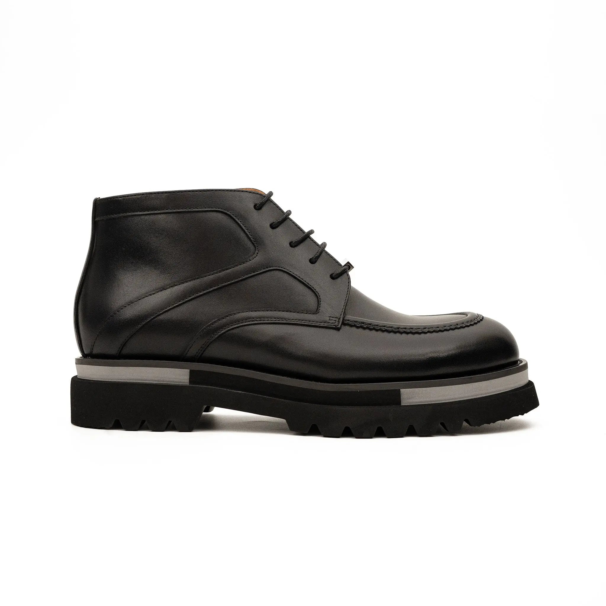 Black Leather Lace-Up Ankle Boots