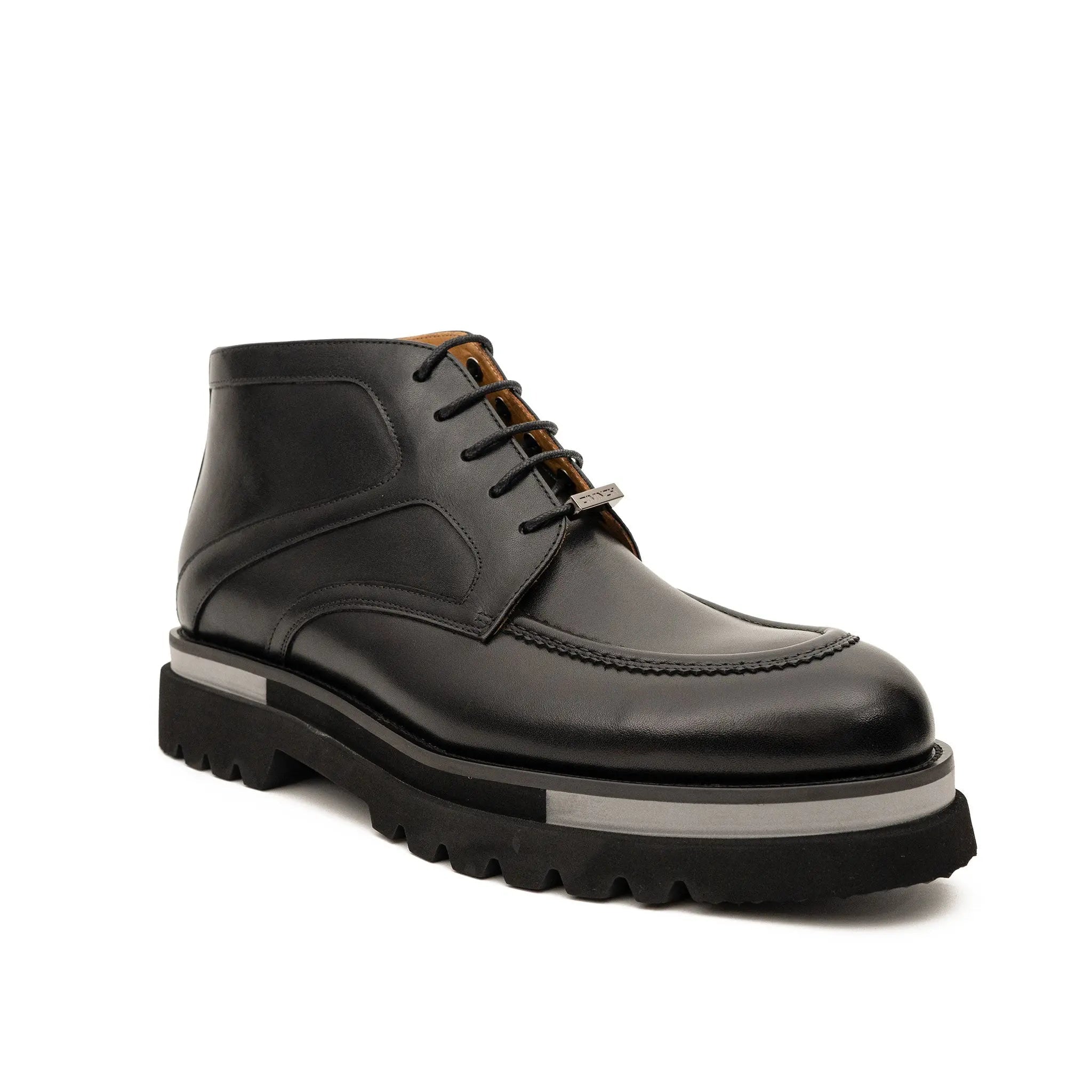 Black Leather Lace-Up Ankle Boots