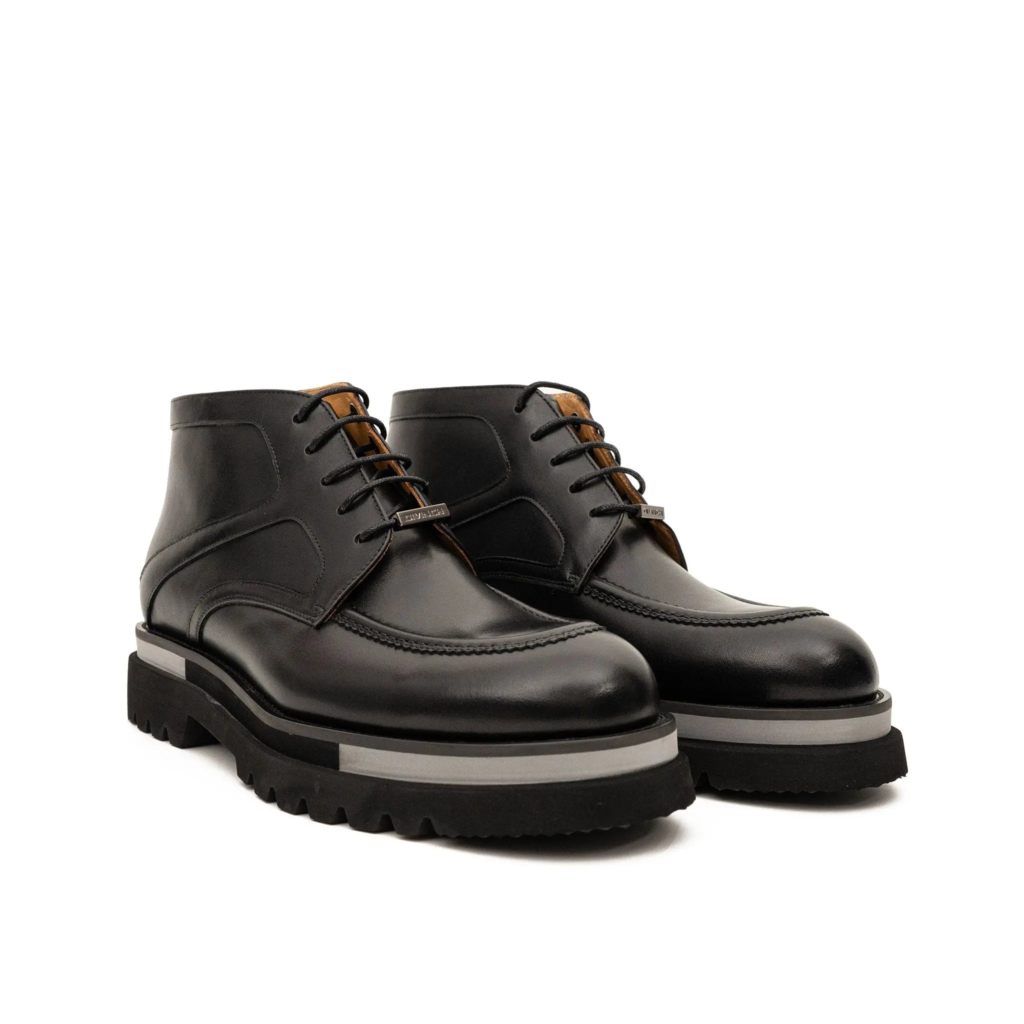 Black Leather Lace-Up Ankle Boots