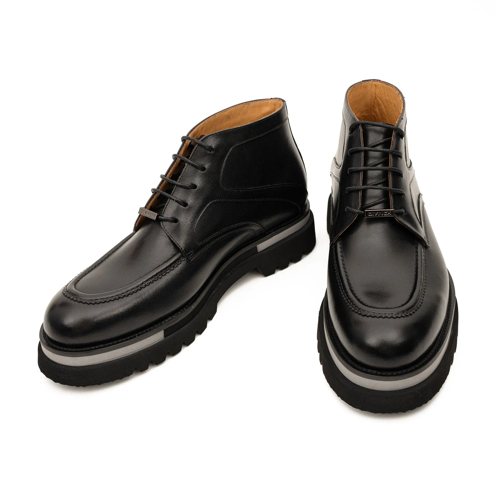 Black Leather Lace-Up Ankle Boots