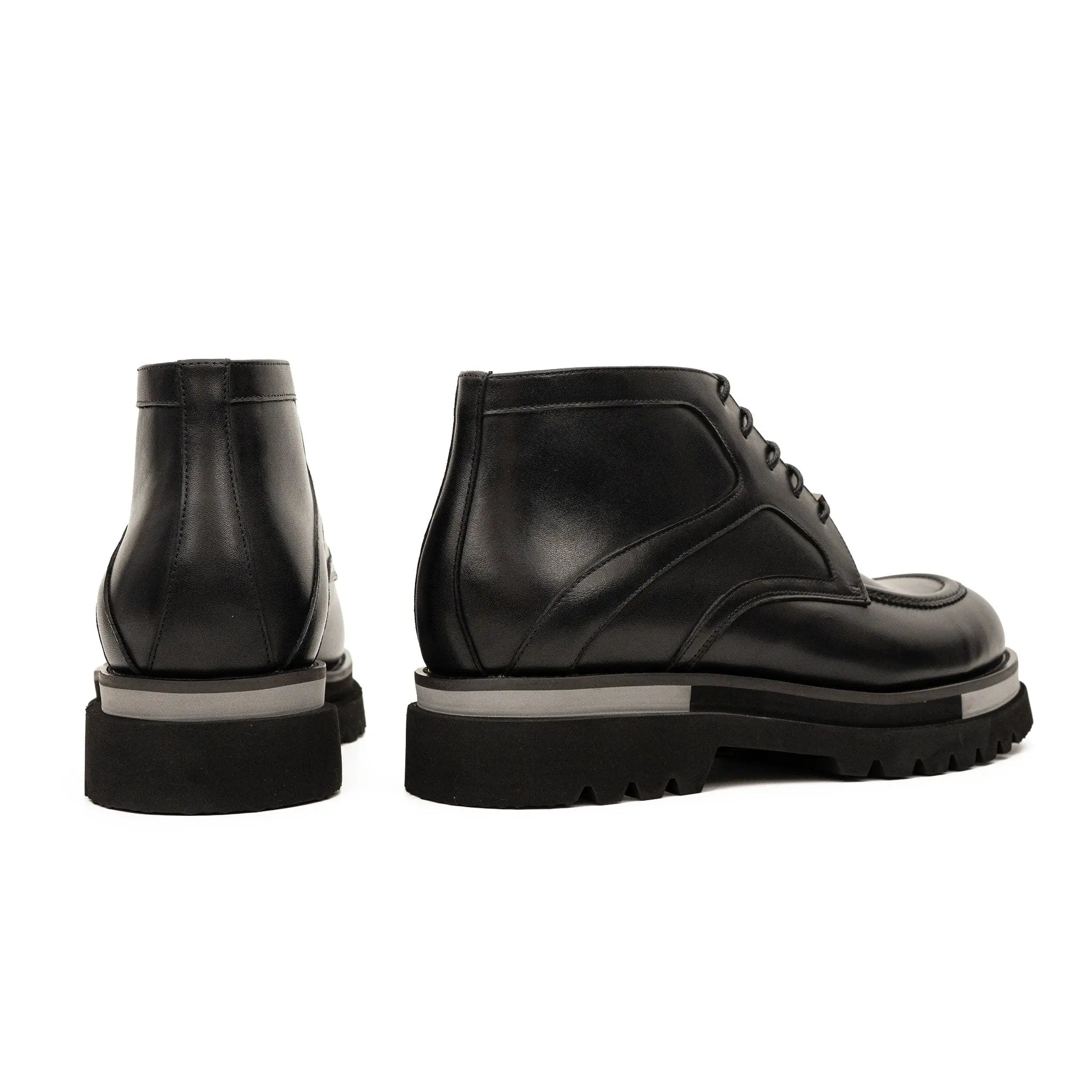 Black Leather Lace-Up Ankle Boots