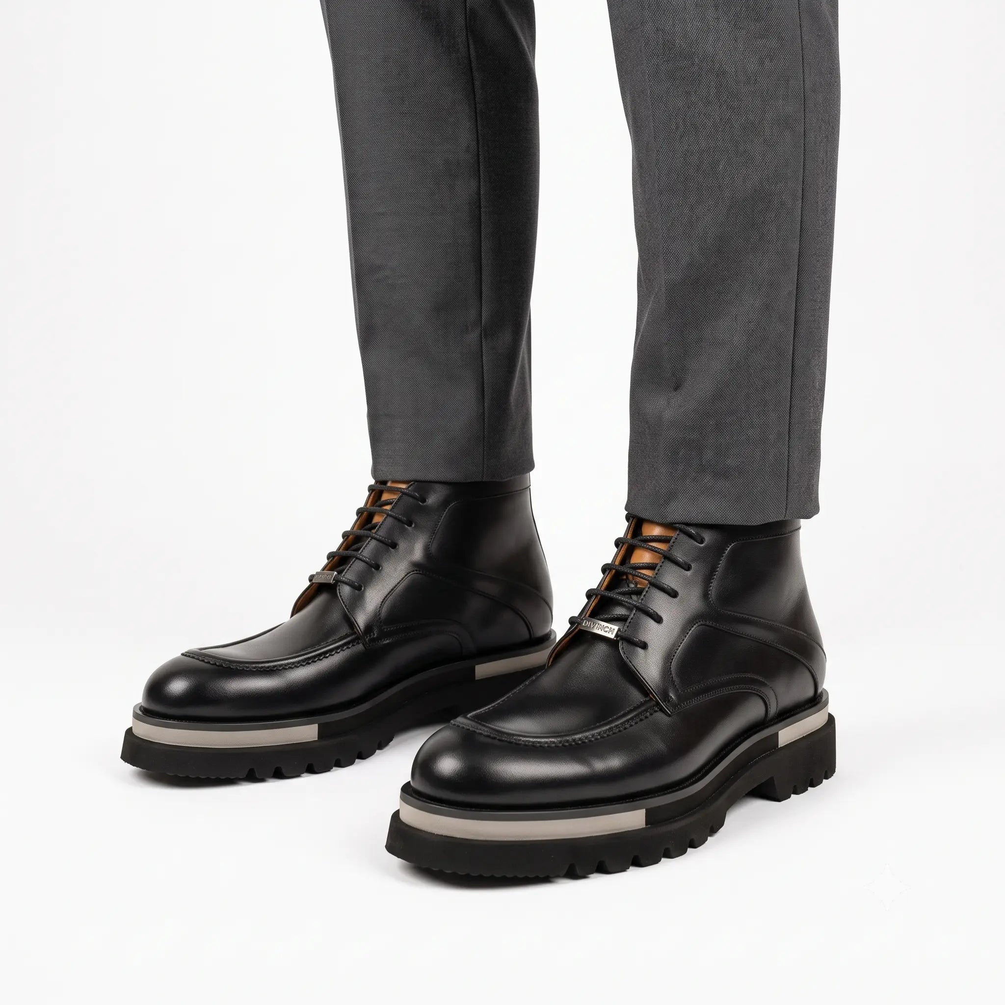 Black Leather Lace-Up Ankle Boots