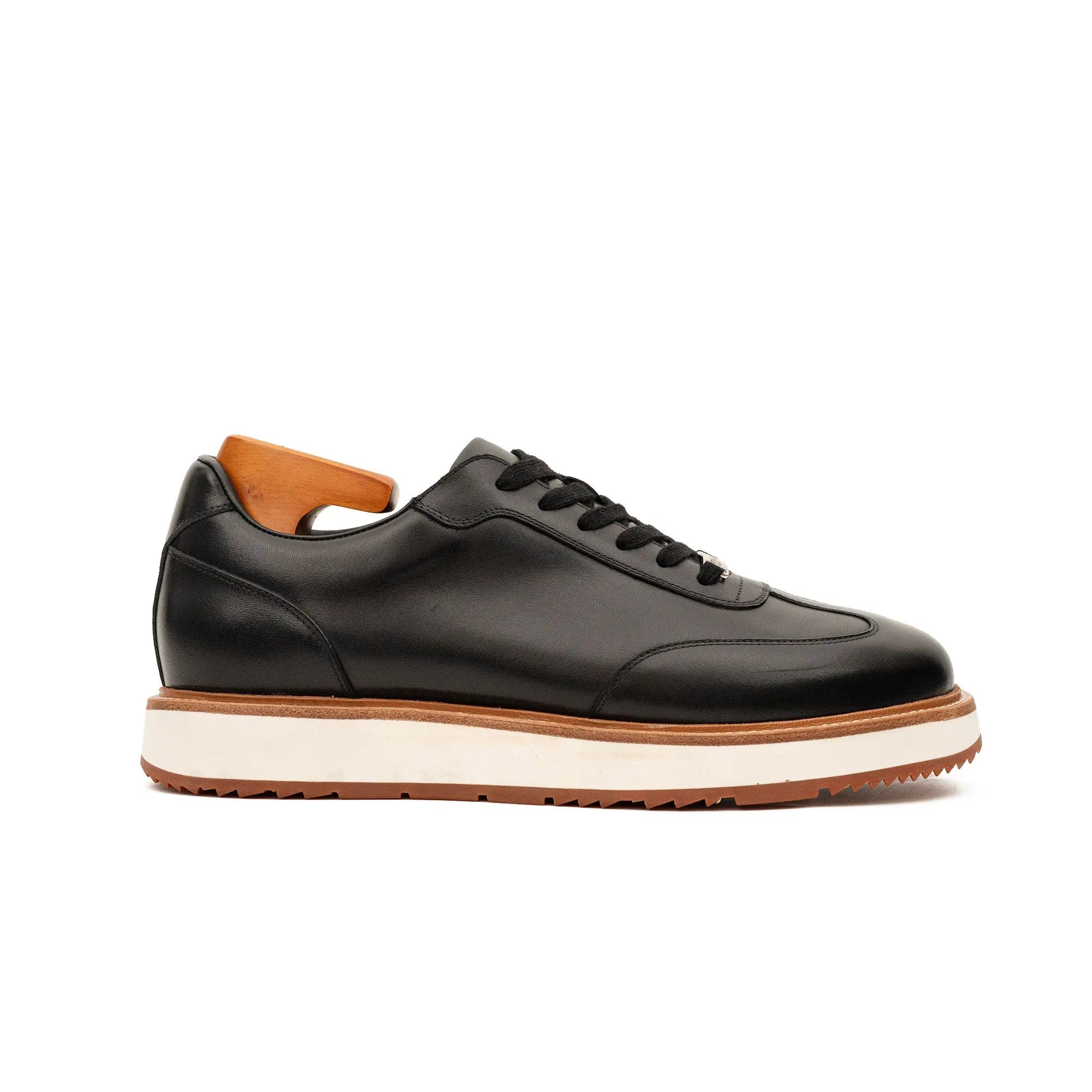 Black Leather Lace-Up Platform Shoes
