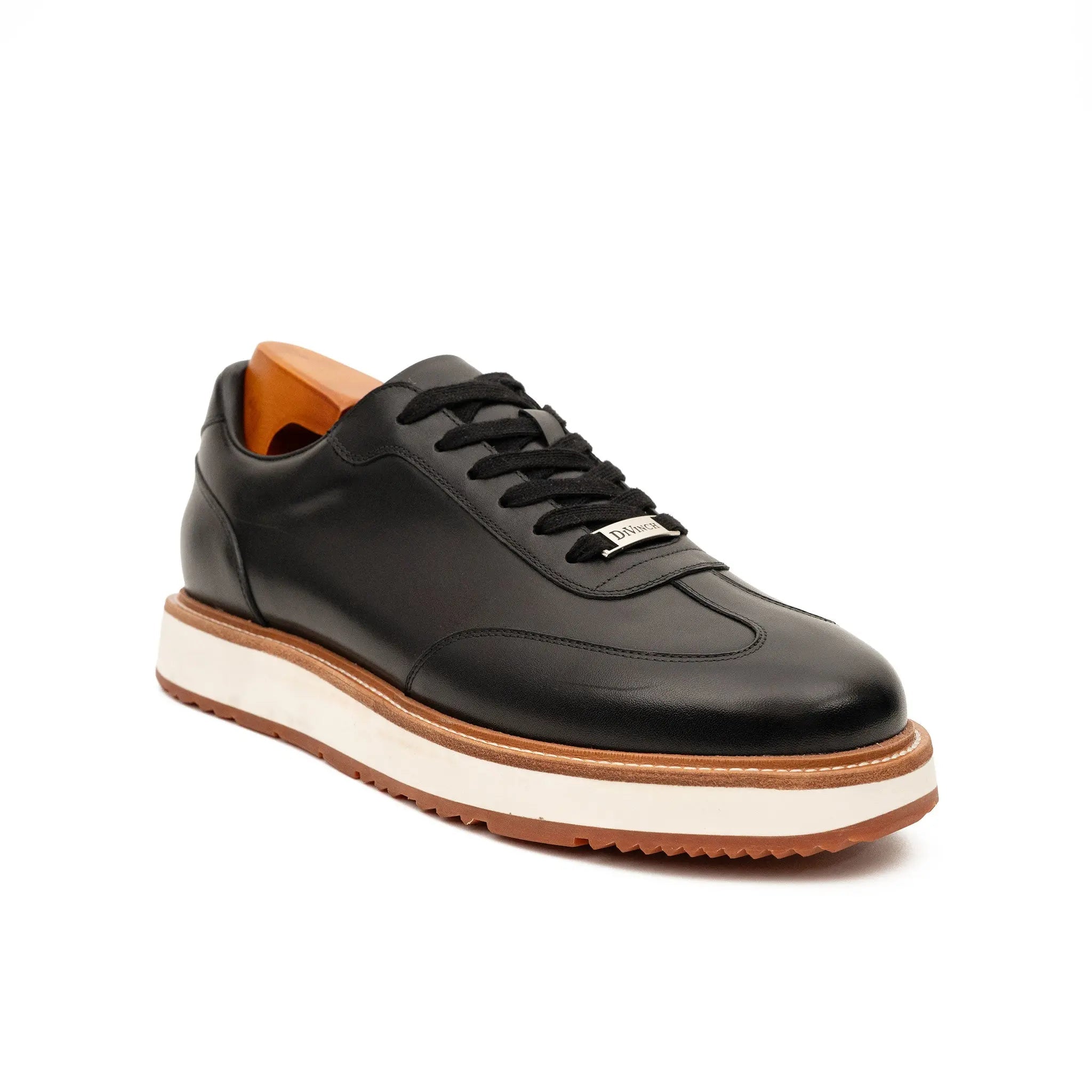 Black Leather Lace-Up Platform Shoes