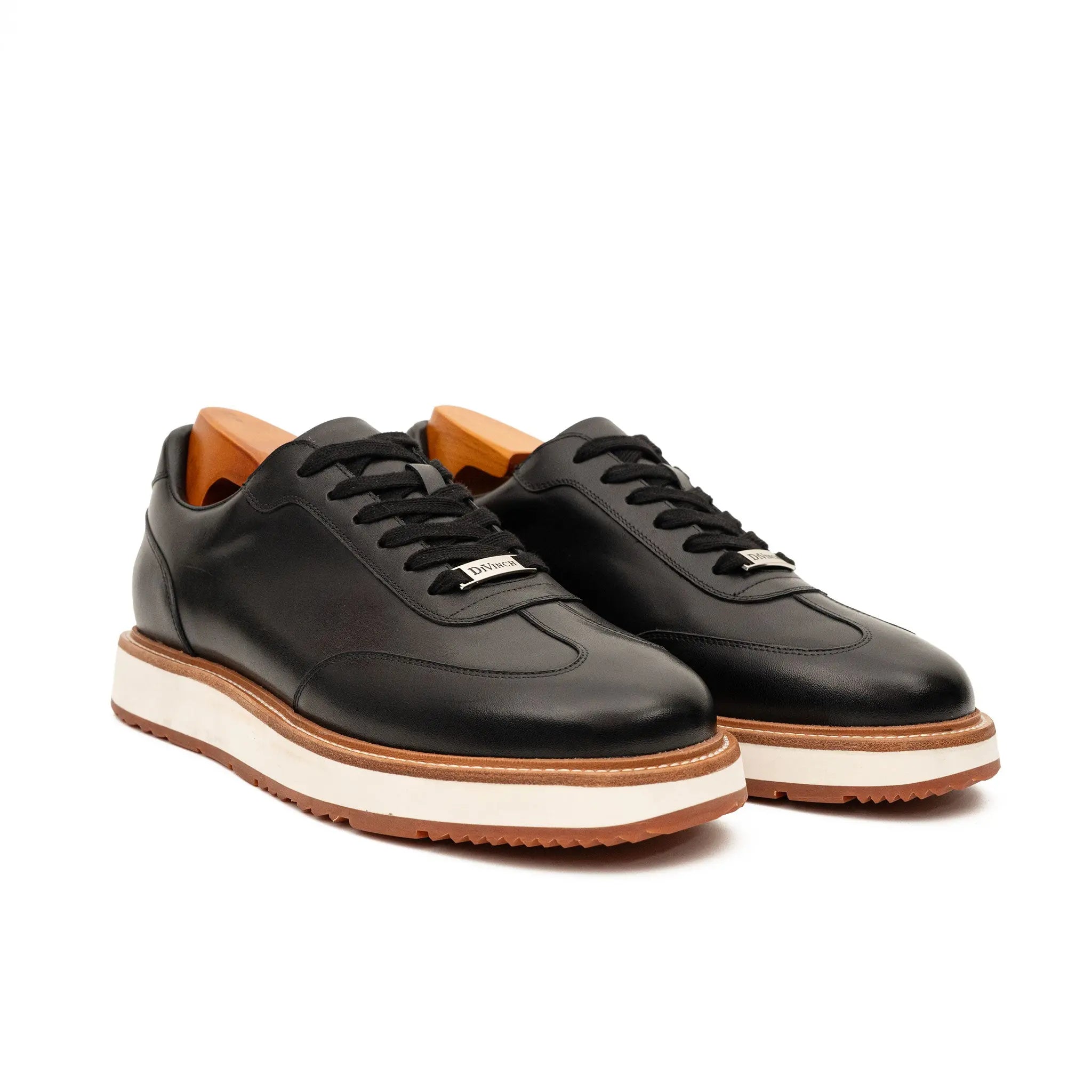 Black Leather Lace-Up Platform Shoes