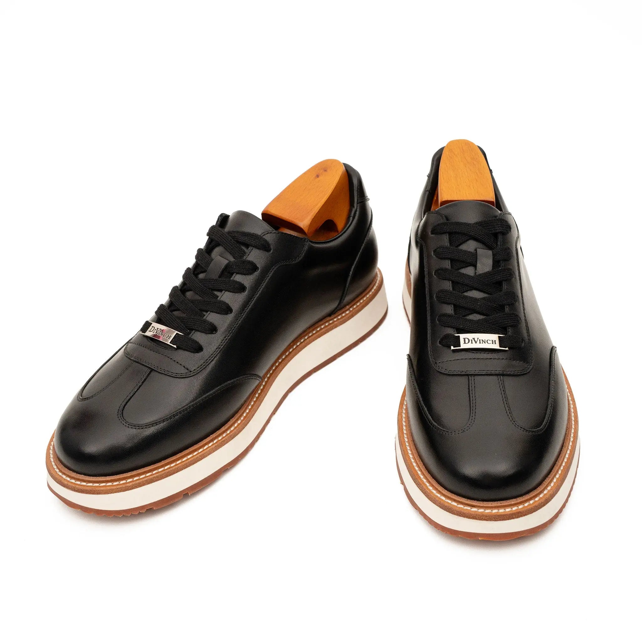 Black Leather Lace-Up Platform Shoes