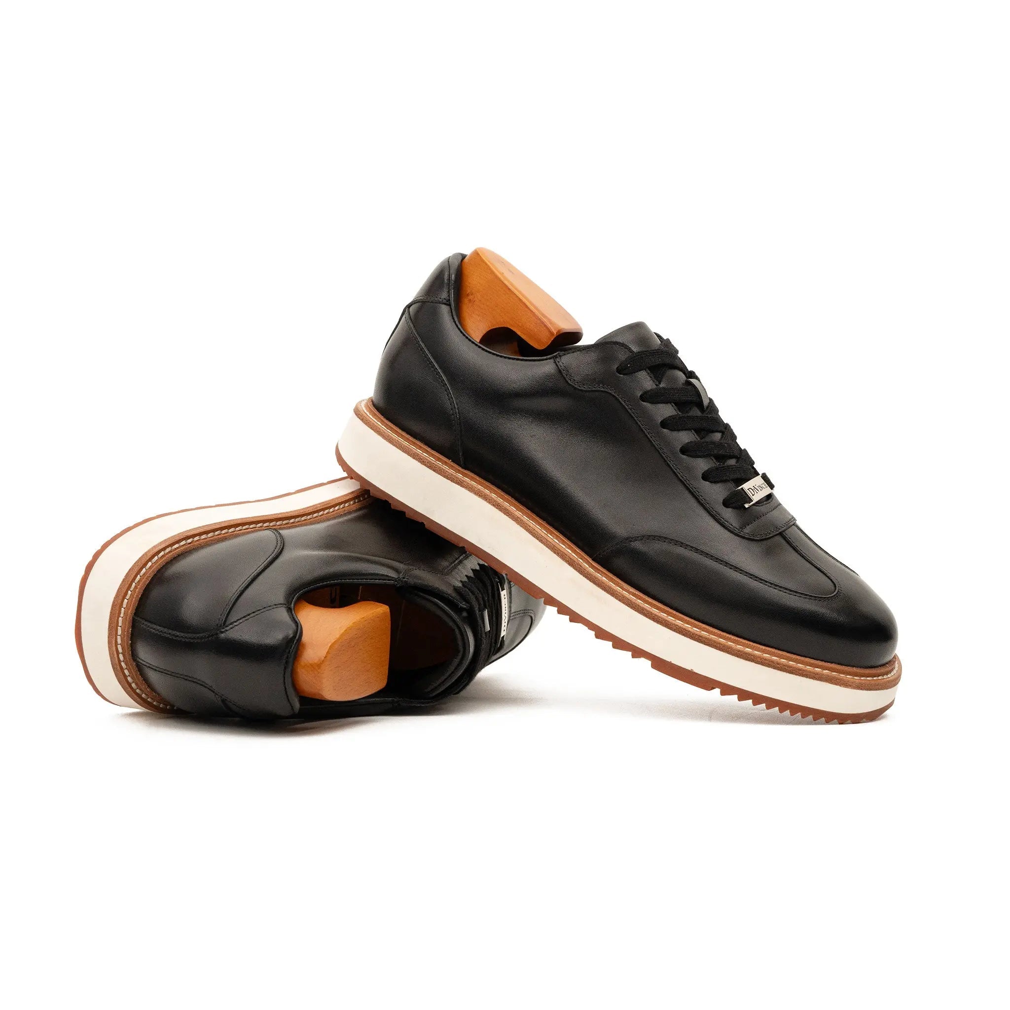 Black Leather Lace-Up Platform Shoes