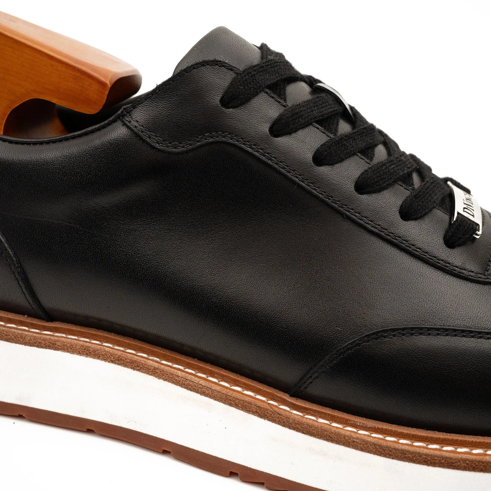 Black Leather Lace-Up Platform Shoes