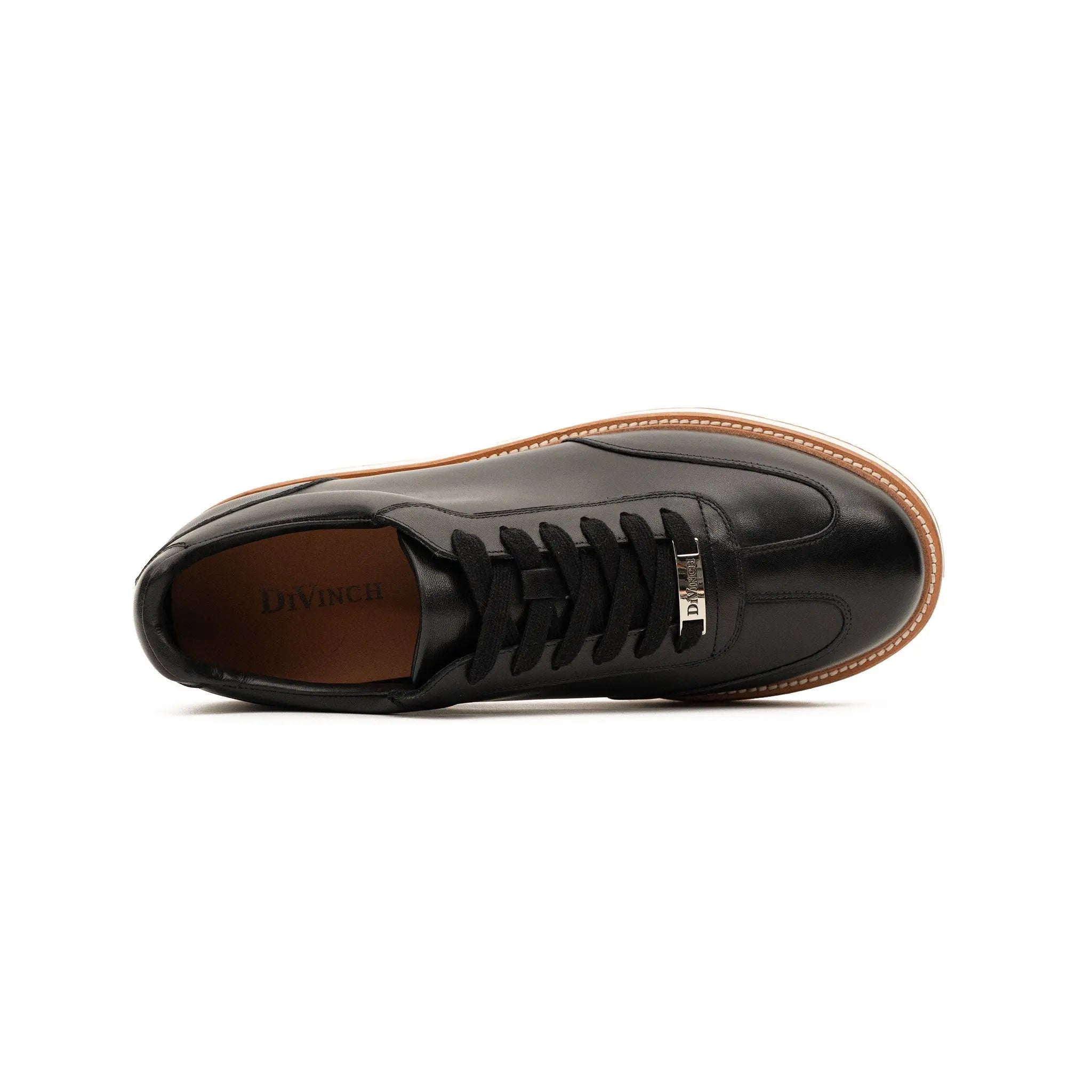 Black Leather Lace-Up Platform Shoes